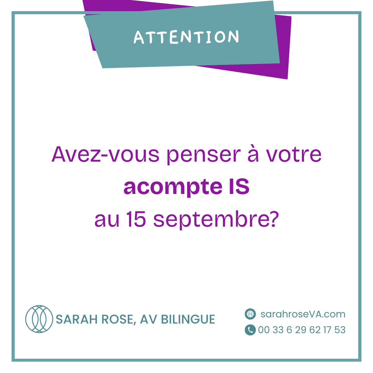 Attention au versement IS au 15 Septembre prochain