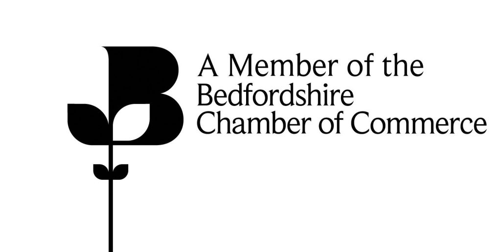 Logo of the Bedfordshire Chamber of Commerce featuring a stylized 'B' and the phrase 'A Member of the Bedfordshire Chamber of Commerce'.